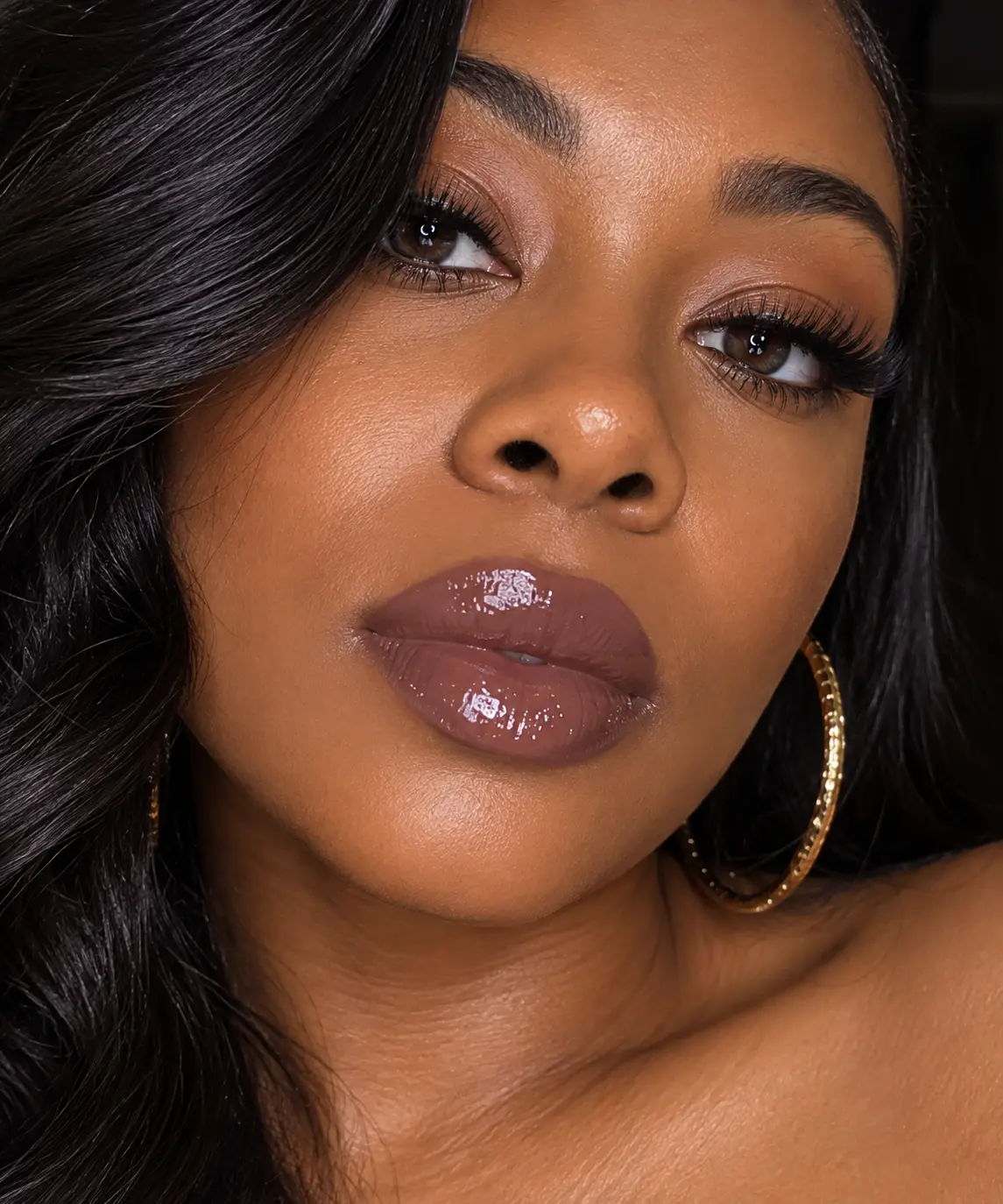 Glossy mauve lip beauty portrait