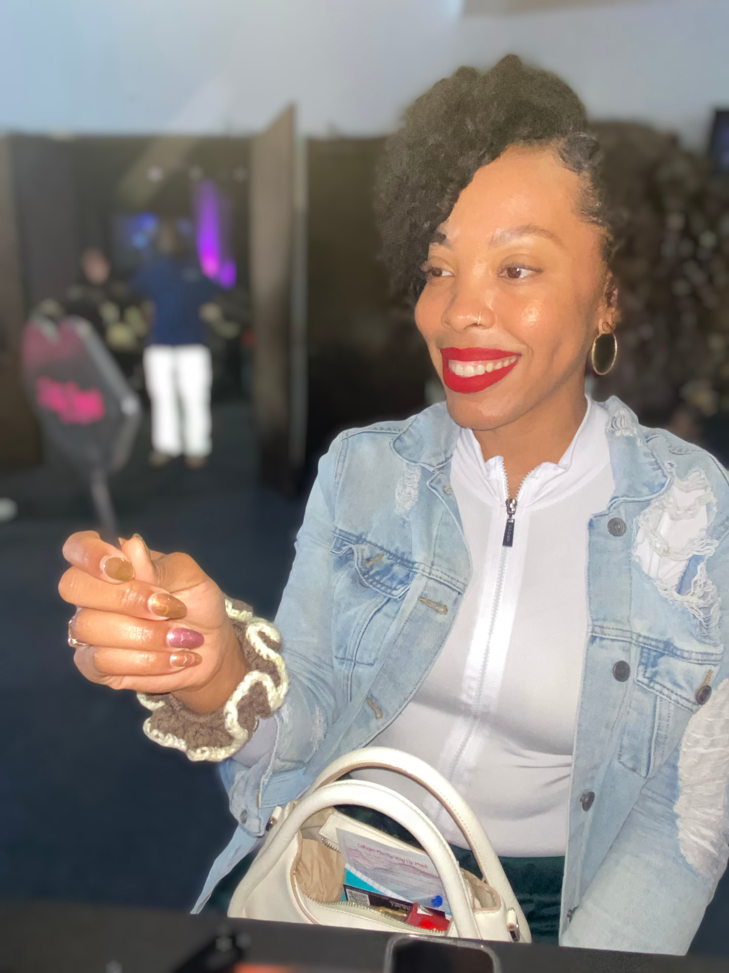 Customer wearing Voluptuous — rich deep red