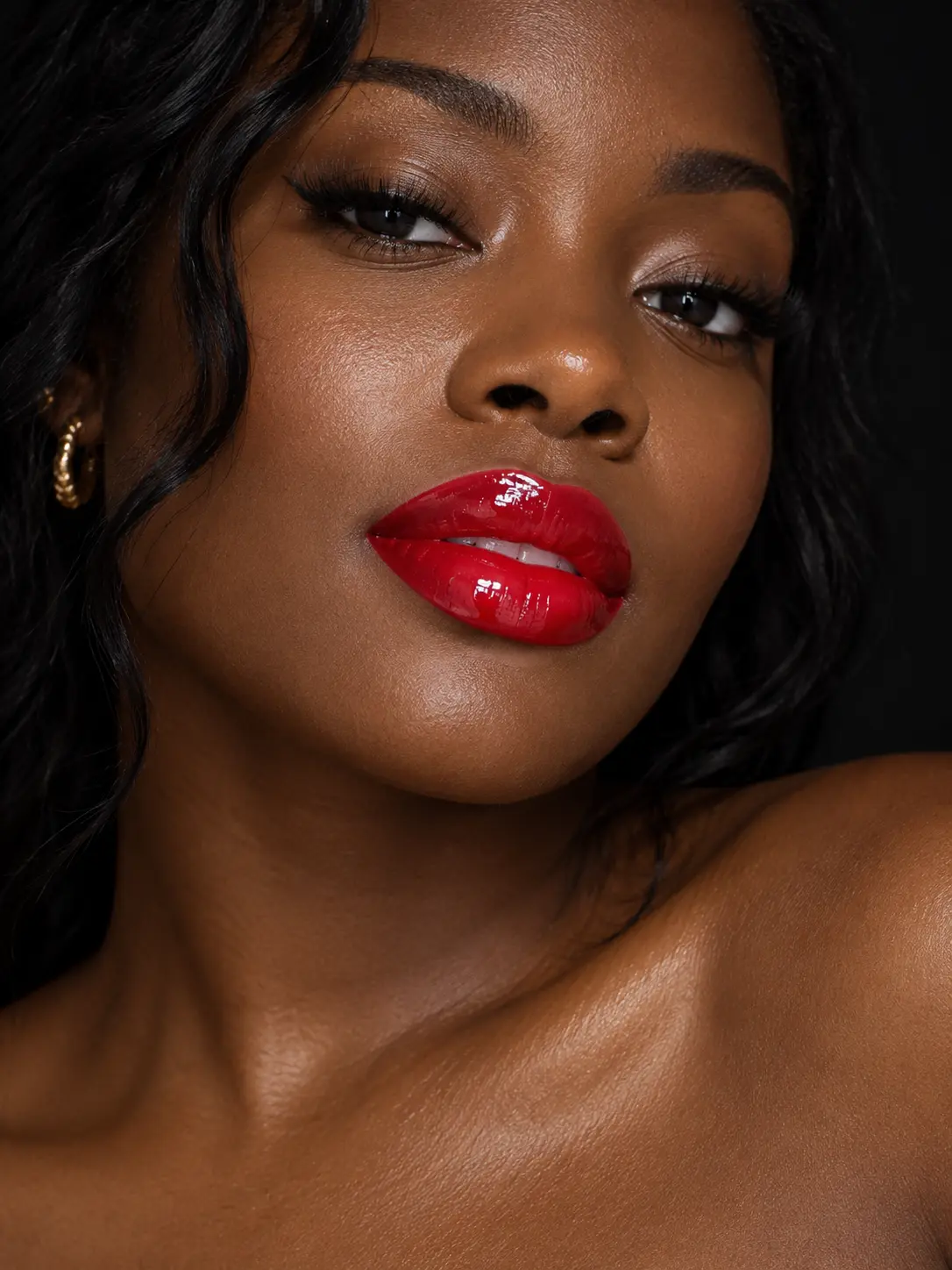 Glossy red lip beauty portrait